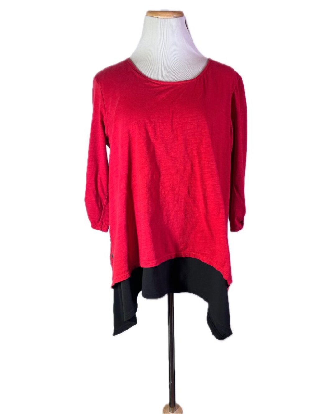 Neon Buddha Size L Red Black Layered Tunic Top 3/4 Sleeves